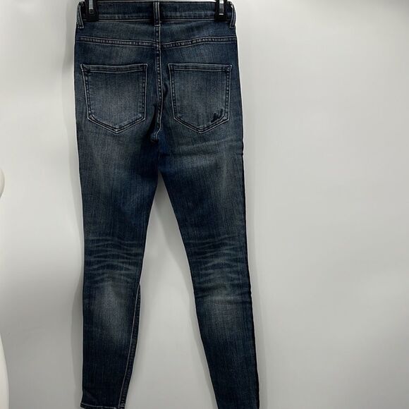 Express Jeans distressed with braided faux leather stripes on outside of legs - Picture 7 of 7
